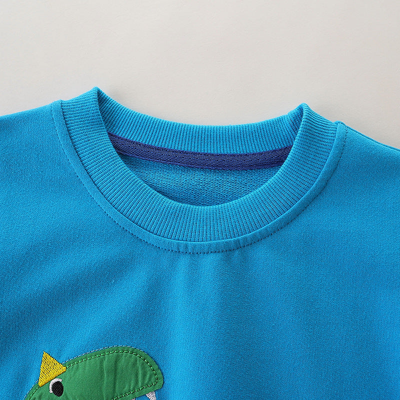 Baby Boy Cartoon Dinosaur & Slogan Pattern Pullover Hoodies-2