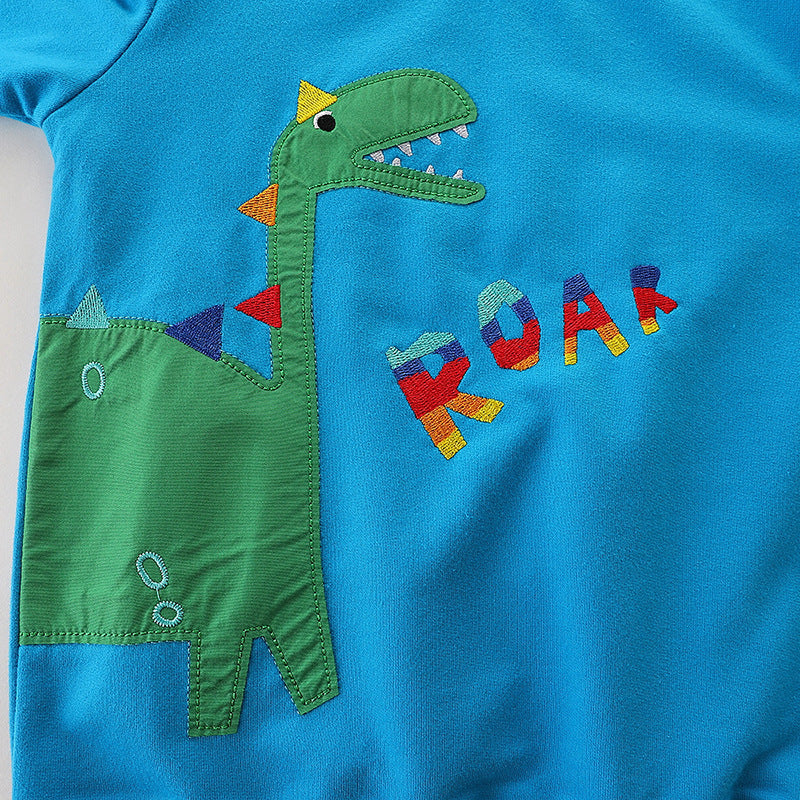 Baby Boy Cartoon Dinosaur & Slogan Pattern Pullover Hoodies-3